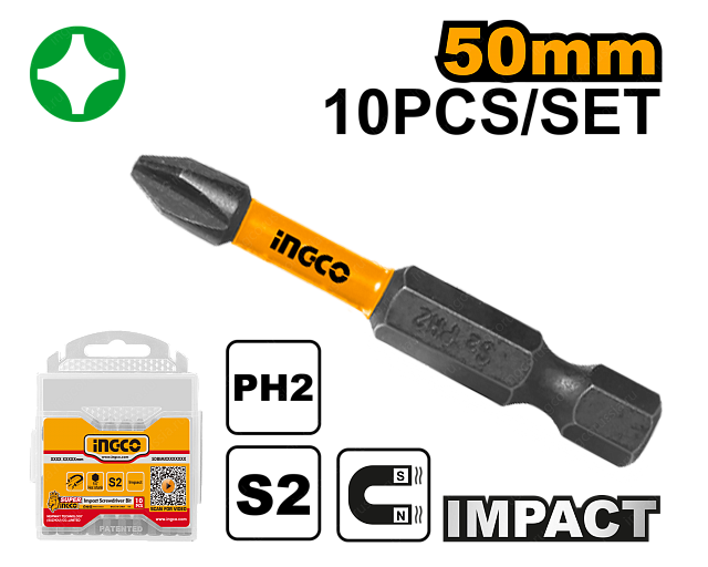Набор бит PH2 10 шт (25/100) INGCO SDBIM11PH223 INDUSTRIAL