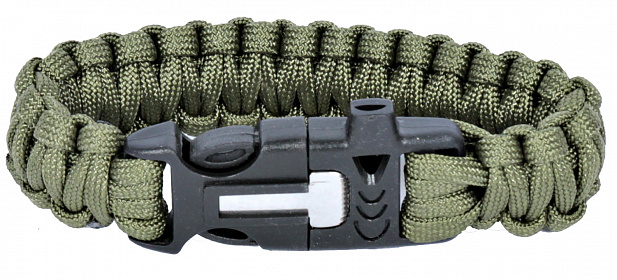 Paracord bracelet ,buckle with whistle and flint, olive
