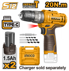 Аккумуляторный ударный шуруповерт 12В Li-ion INGCO CIDLI12202
