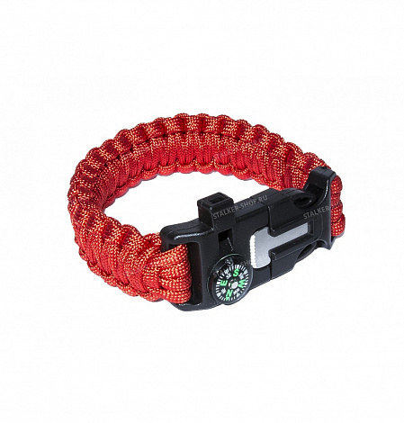 Paracord bracelet ,buckle with whistle and flint, red