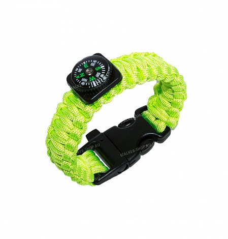Paracord bracelet with compass,buckle with whistle, lime