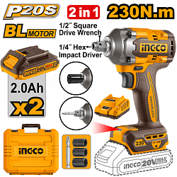 Аккумуляторный ударный гайковерт и шуруповерт 1/2", 230Нм, б/щ Li-ion 20В (5) INGCO CIWLI20236