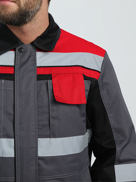 Костюм Виват-1 Премиум IMP (тк.Смесовая,240) брюки, т.серый/черный/красный