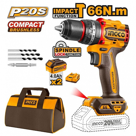 Бесщеточный ударный шуруповерт Li-ion 20В, 66 Нм (5) INGCO CIDLI206684 INDUSTRIAL