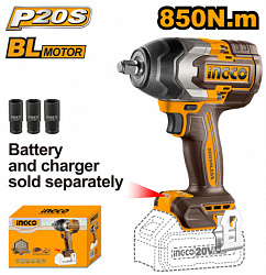 Аккумуляторный ударный гайковерт 20В Li-ion, б/щ 850 Нм (6) INGCO CIWLI20851 INDUSTRIAL