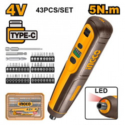 Аккумуляторная отвертка 6 Нм, 4В 1/4" (5/20) INGCO CSDLI04062