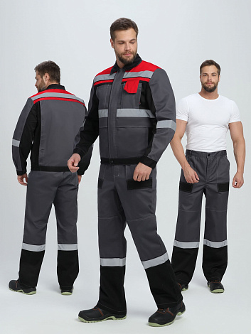 Костюм Виват-1 Премиум IMP (тк.Смесовая,240) брюки, т.серый/черный/красный