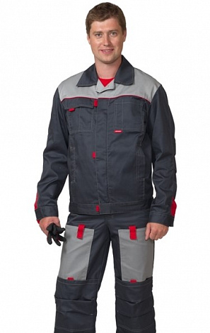 Костюм "ФАВОРИТ" летний: куртка, полукомбинезон тёмно-серый с серым